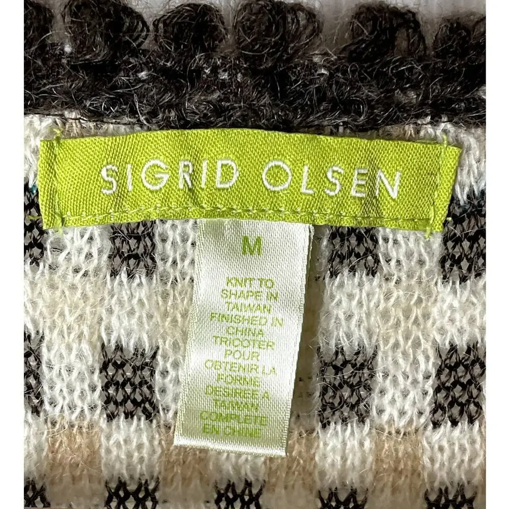 Sigrid Olsen Cream Multicolor Open Front Cardigan Sweater Size M - Picture 6 of 7